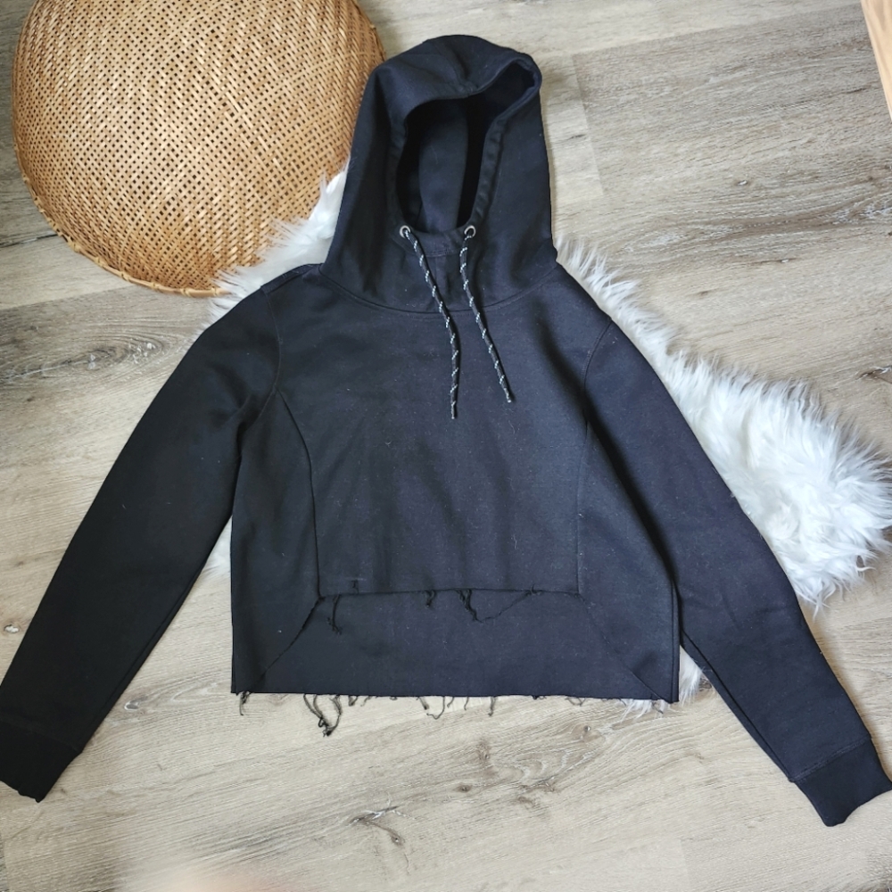 Black Cropped scuba Hoodie